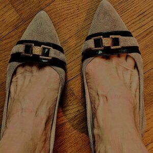 Tommy Hilfinger Willena sling back two tone suede pumps with gold trimming